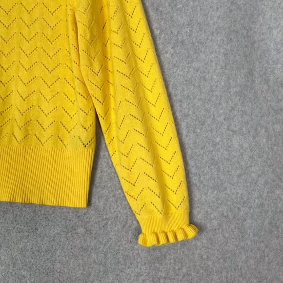 J. Crew Womens M Yellow Cashmere Pointelle Mock Neck Sweater - Picture 4 of 7